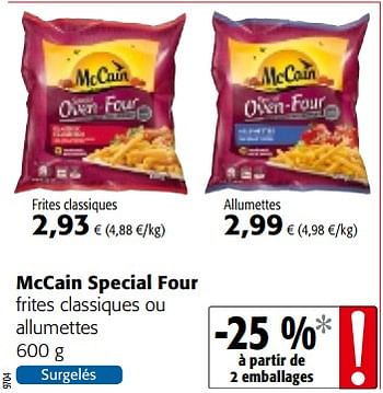 Promotions Mccain special four frites classiques ou allumettes - Mc Cain - Valide de 12/09/2018 à 25/09/2018 chez Colruyt