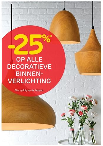 Promoties -25% op alle decoratieve binnenverlichting - Huismerk - BricoPlanit - Geldig van 18/09/2018 tot 24/09/2018 bij BricoPlanit