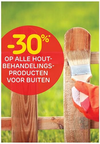 Promoties -30% op alle houtbehandelingsproducten voor buiten - Huismerk - BricoPlanit - Geldig van 18/09/2018 tot 24/09/2018 bij BricoPlanit