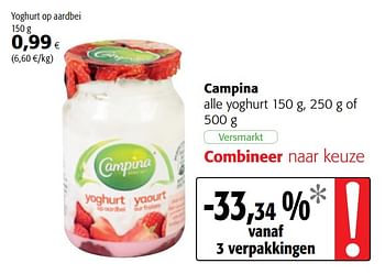 Promoties Campina alle yoghurt - Campina - Geldig van 12/09/2018 tot 25/09/2018 bij Colruyt