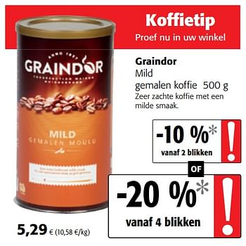 Promotions Graindor mild gemalen koffie - Graindor - Valide de 12/09/2018 à 25/09/2018 chez Colruyt