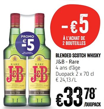 Promotions Blended scotch whisky j+b - rare - J & B - Valide de 13/09/2018 à 19/09/2018 chez Delhaize