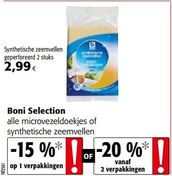 Promoties Boni selection alle microvezeldoekjes of synthetische zeemvellen - Boni - Geldig van 12/09/2018 tot 25/09/2018 bij Colruyt