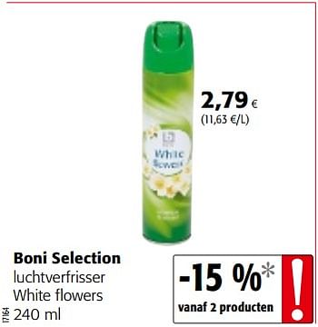 Promoties Boni selection luchtverfrisser white flowers - Boni - Geldig van 12/09/2018 tot 25/09/2018 bij Colruyt
