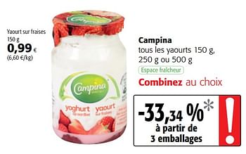 Promotions Campina tous les yaourts - Campina - Valide de 12/09/2018 à 25/09/2018 chez Colruyt