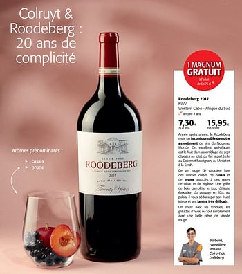 Promotions Roodeberg 2017 kwv western cape - afrique du sud - Vins rouges - Valide de 12/09/2018 à 25/09/2018 chez Colruyt