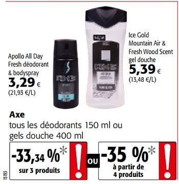 Promotions Axe tous les déodorants ou gels douche - Axe - Valide de 12/09/2018 à 25/09/2018 chez Colruyt
