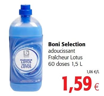Promoties Boni selection adoucissant fraîcheur lotus - Boni - Geldig van 12/09/2018 tot 25/09/2018 bij Colruyt