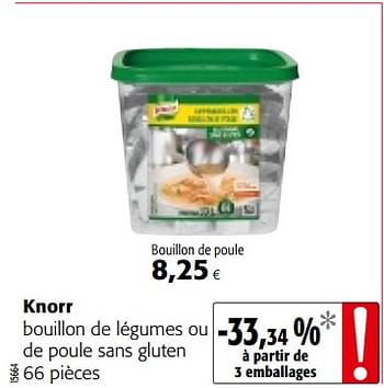 Promotions Knorr bouillon de légumes ou de poule sans gluten - Knorr - Valide de 12/09/2018 à 25/09/2018 chez Colruyt