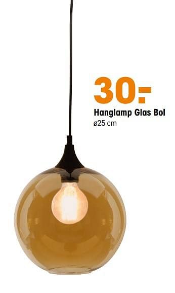Promoties Hanglamp glas bol - Huismerk - Kwantum - Geldig van 17/09/2018 tot 30/09/2018 bij Kwantum