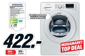 Promoties Samsung addwash ww81k5400ww wasmachine - Samsung - Geldig van 17/09/2018 tot 23/09/2018 bij Media Markt