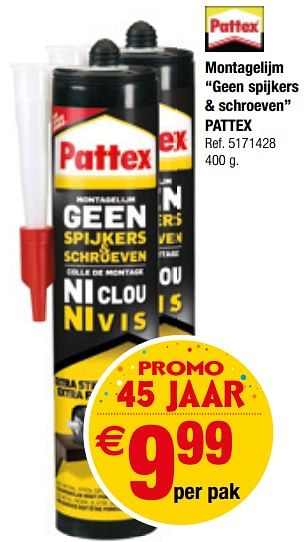 Promoties Montagelijm geen spijkers + schroeven pattex - Pattex - Geldig van 26/09/2018 tot 08/10/2018 bij Brico