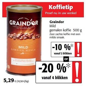 Promotions Graindor mild gemalen koffie - Graindor - Valide de 12/09/2018 à 25/09/2018 chez Colruyt