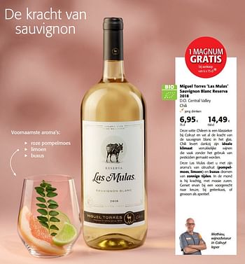 Promoties Miguel torres `las mulas` sauvignon blanc reserva 2018 - Witte wijnen - Geldig van 12/09/2018 tot 25/09/2018 bij Colruyt