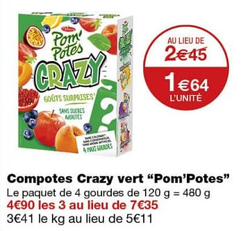 Promotions Compotes crazy vert pom`potes - Materne - Valide de 12/09/2018 à 24/09/2018 chez MonoPrix