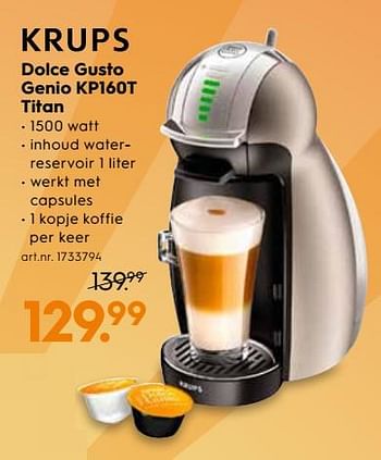Promoties Krups koffiemachine genio kp160t titan - Krups - Geldig van 12/09/2018 tot 25/09/2018 bij Blokker