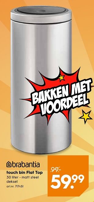 Promoties Touch bin flat top - Brabantia - Geldig van 12/09/2018 tot 25/09/2018 bij Blokker