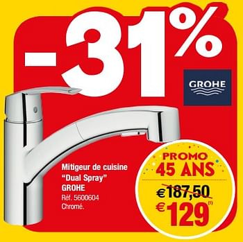 Promoties Mitigeur de cuisine dual spray grohe - Grohe - Geldig van 26/09/2018 tot 08/10/2018 bij Brico
