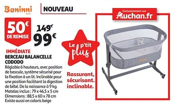 Promotions Berceau balancelle cododo - Produit Maison - Auchan Ronq - Valide de 12/09/2018 à 25/09/2019 chez Auchan Ronq