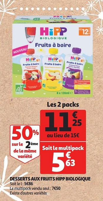 Promotions Desserts aux fruits hipp biologique - Hipp - Valide de 12/09/2018 à 25/09/2019 chez Auchan Ronq