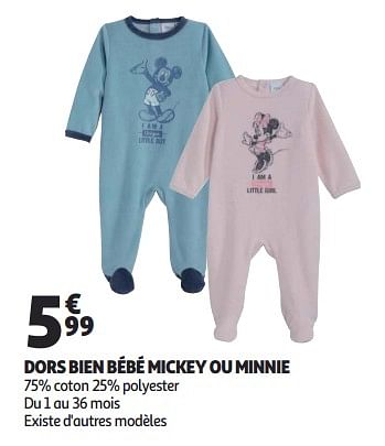 Promotions Dors bien bébé mickey ou minnie - Produit Maison - Auchan Ronq - Valide de 12/09/2018 à 25/09/2019 chez Auchan Ronq