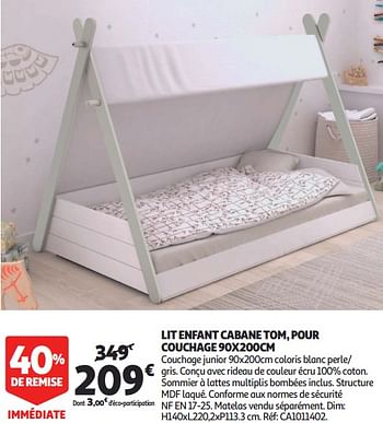Promotions Lit enfant cabane tom, pour couchage - Produit Maison - Auchan Ronq - Valide de 12/09/2018 à 25/09/2019 chez Auchan Ronq