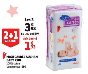 Promotions Maxi carrés auchan baby x 80 - Produit Maison - Auchan Ronq - Valide de 12/09/2018 à 25/09/2019 chez Auchan Ronq