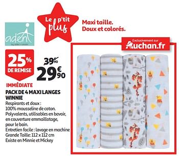 Promotions Pack de 4 maxi langes winnie - Aden - Valide de 12/09/2018 à 25/09/2019 chez Auchan Ronq