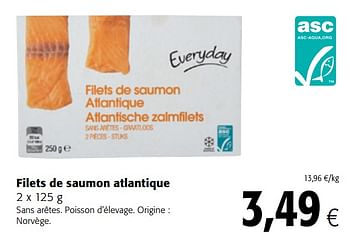 Promotions Filets de saumon atlantique - Everyday - Valide de 12/09/2018 à 25/09/2018 chez Colruyt