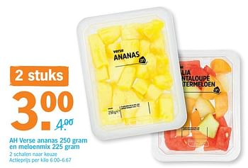 Promoties Ah verse ananas en meloenmix - Huismerk - Albert Heijn - Geldig van 17/09/2018 tot 23/09/2018 bij Albert Heijn