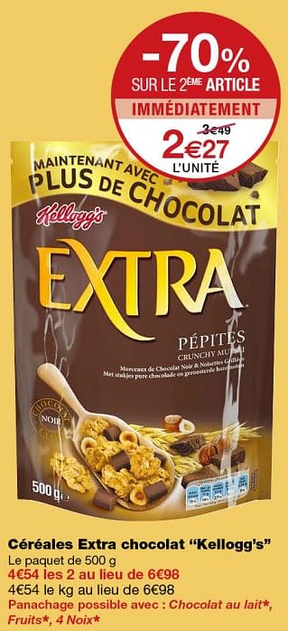 Promotions Céréales extra chocolat kellogg`s - Kellogg's - Valide de 12/09/2018 à 24/09/2018 chez MonoPrix