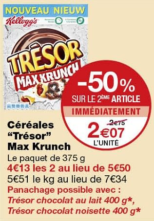 Promoties Céréales trésor max krunch - Kellogg's - Geldig van 12/09/2018 tot 24/09/2018 bij MonoPrix