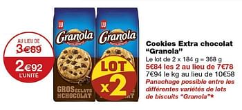 Promotions Cookies extra chocolat granola - Lu - Valide de 12/09/2018 à 24/09/2018 chez MonoPrix