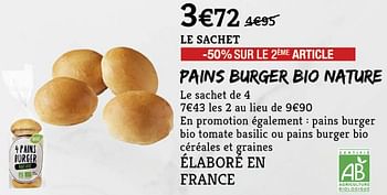 Promotions Pains burger bio nature - Produit Maison - MonoPrix - Valide de 12/09/2018 à 24/09/2018 chez MonoPrix