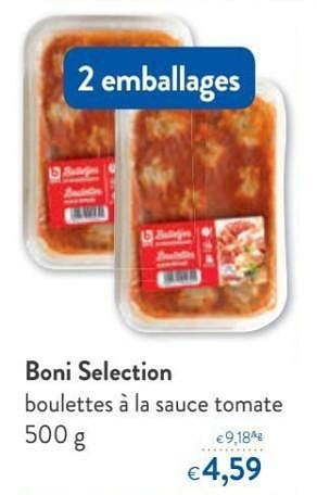 Promoties Boni selection boulettes à la sauce tomate - Boni - Geldig van 12/09/2018 tot 25/09/2018 bij OKay
