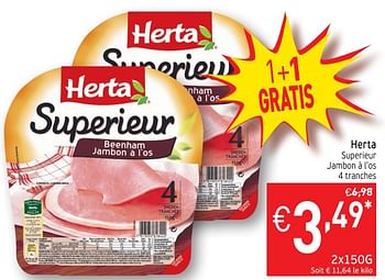 Promotions Herta superieur jambon à l`os - Herta - Valide de 18/09/2018 à 23/09/2018 chez Intermarche