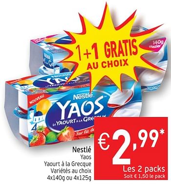 Promotions Nestlé yaos yaourt à la grecque - Nestlé - Valide de 18/09/2018 à 23/09/2018 chez Intermarche