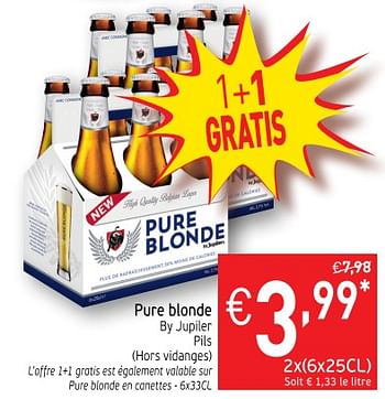 Promotions Pure blonde by jupiler pils - Jupiler - Valide de 18/09/2018 à 23/09/2018 chez Intermarche