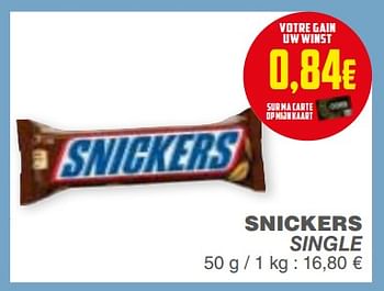 Promoties Snickers single - Snickers - Geldig van 18/09/2018 tot 24/09/2018 bij Cora