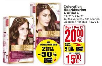Promotions Coloration haarkleuring l`oréal excellence - L'Oreal Paris - Valide de 18/09/2018 à 24/09/2018 chez Cora