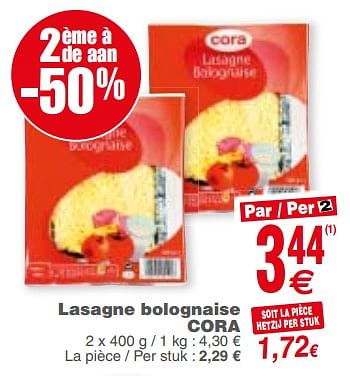 Promoties Lasagne bolognaise cora - Huismerk - Cora - Geldig van 18/09/2018 tot 24/09/2018 bij Cora