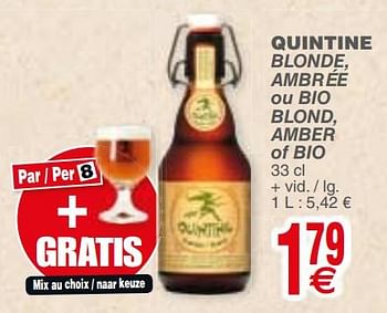Promoties Quintine blonde, ambrée ou bio blond, amber of bio - Quintine - Geldig van 18/09/2018 tot 24/09/2018 bij Cora