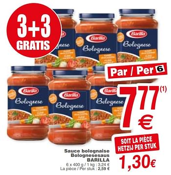 Promoties Sauce bolognaise bolognesesaus barilla - Barilla - Geldig van 18/09/2018 tot 24/09/2018 bij Cora