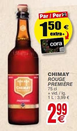 Promoties Chimay rouge première - Chimay - Geldig van 18/09/2018 tot 24/09/2018 bij Cora