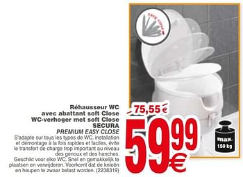 Promoties Réhausseur wc avec abattant soft close wc-verhoger met soft close secura premium easy close - Huismerk - Cora - Geldig van 18/09/2018 tot 01/10/2018 bij Cora