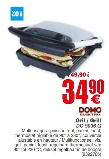 Promotions Domo gril - grill do 9036 g - Domo elektro - Valide de 18/09/2018 à 01/10/2018 chez Cora