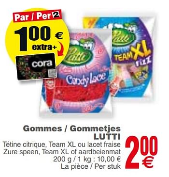 Promotions Gommes - gommetjes lutti - Lutti - Valide de 18/09/2018 à 24/09/2018 chez Cora
