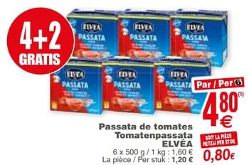 Promotions Passata de tomates tomatenpassata elvéa - Elvea - Valide de 18/09/2018 à 24/09/2018 chez Cora