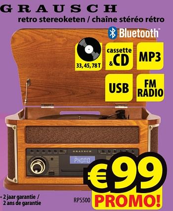 Promoties Graush retro stereoketen - chaîne stéréo rétro rps500 - Graush - Geldig van 19/09/2018 tot 26/09/2018 bij ElectroStock