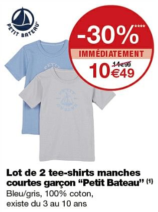 Promotions Lot de 2 tee-shirts manches courtes garçon petit bateau - Petit Bateau - Valide de 12/09/2018 à 24/09/2018 chez MonoPrix